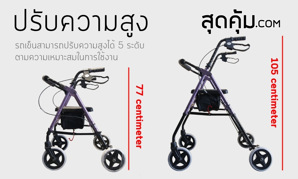 รถเข็นช่วยเดิน พยุงเดิน ผู้สูงอายุ คนชรา ผู้ป่วย Rollator รุ่น BT-50 Purple
